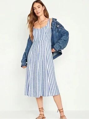Old Navy Blue & White Striped Midi Sundress